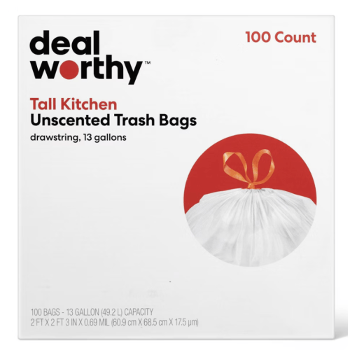 Tall Kitchen Drawstring Trash Bags - 13 Gallon - 100ct