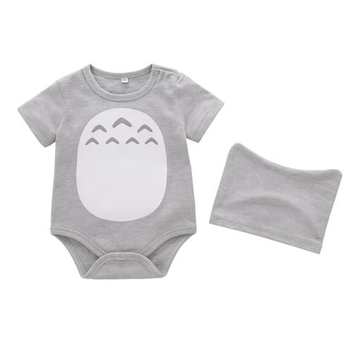 stylesilove Unisex Baby Boys Girls Grey Short Sleeve Cotton Romper with Hat 2pcs Cartoon Summer Outfit