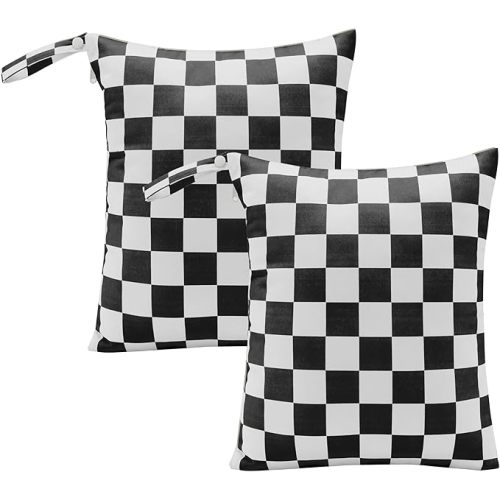 Ohocut Black Checkered Waterproof Wet Dy Diaper Bag for Baby Essentials, Travel, Swimsuit, Beach Bag Accessories, Aesthetic Trendy Cute Toddler Baby Cloth Bag Pouch, Pack of 2