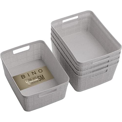 BINO | Woven Plastic Basket | Small (Natural Grey), 5-Pack | THE JUTE COLLECTION