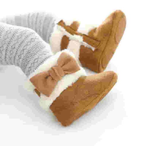 Infant Baby Girls Fleece Bowknot Booties Newborn Plush Snow Boots Winter Warm Shoes