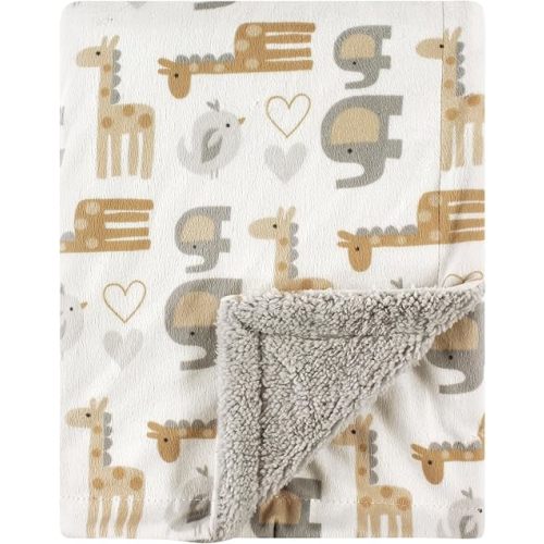 Luvable Friends Unisex Baby Plush Blanket with Sherpa Back, Neutral Safari, One Size