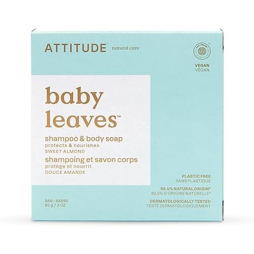 ATTITUDE Baby Plastic-Free Shampoo and Body Soap Bar, EWG Verified, Dermatologically Tested, Vegan, Good Night, 3 Ounces