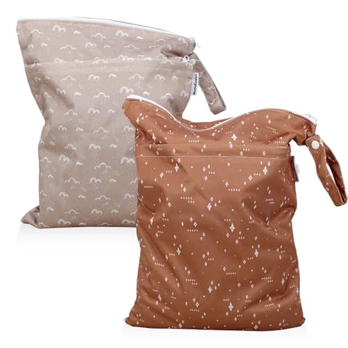 Mama Koala Waterproof Wet Dry Bags for Baby Items, Cloth Diapers, Swimsuits, Travel, Gym Clothes, Beach, Pump Parts, Toiletries, Two Zippered Pockets, 2 Pack (W016)