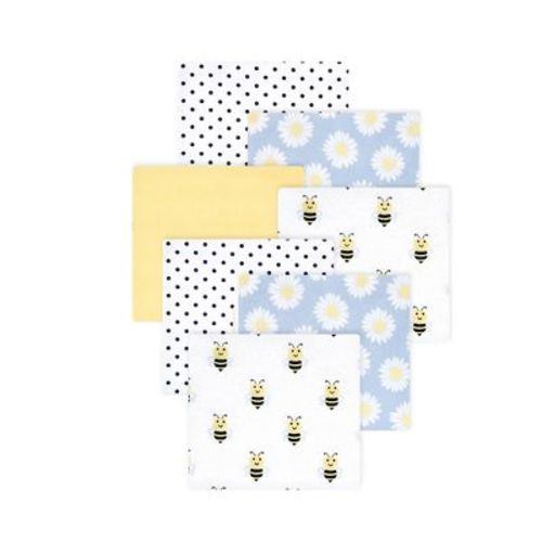 Little Treasure Hudson Baby Girls Cotton Poly Flannel Receiving Blankets Multipack, Yellow Daisy Bee, 30x30 inches