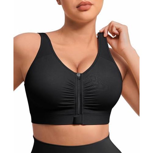 FeelinGirl Zip Front Closure Bras for Women No Underwire Compression Post Surgery Bra with Wide Adjustable Straps