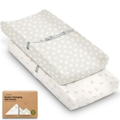 KeaBabies 2pk Soothe Changing Pad Covers for Girl, Boy, Organic Soft Cotton Contoured Diaper Changing Table Pad Covers (Meadow)