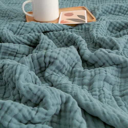 100% Cotton Throw Blanket Soft Muslin Blankets 50"x60" Lightweight Breathable Blanket All Season Gauze Blanket, Teal