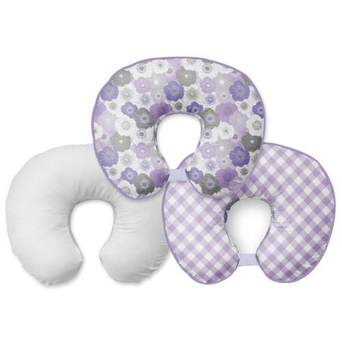 Bacati - 3 pc Watercolor Floral Purple Gray Hugster Feeding & Infant Support Nursing Pillow