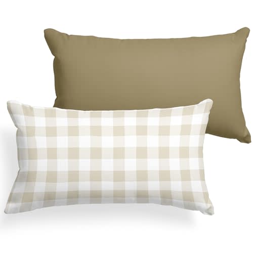 Pobibaby - 2 Pack Premium Toddler Solid Pillowcase - Ultra Soft Jersey Knit - Crib Pillow, Kids Pillow, Travel Pillow Case Cover (Gingham Khaki)