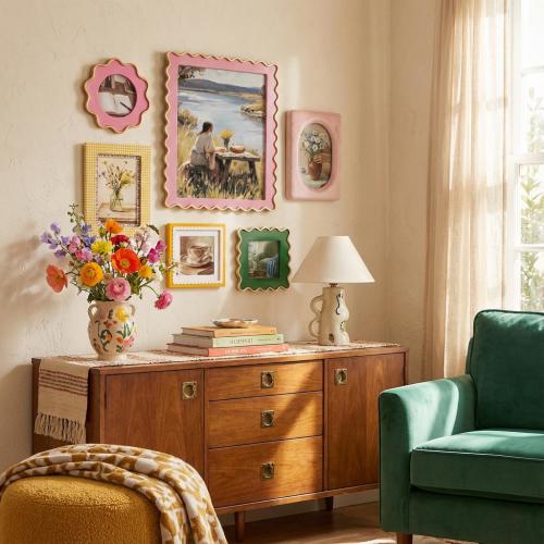 Colorful Scalloped Gallery Wall Frame Set, Multi Size (8x10,4x6,4x4), Wall Hanging & Tabletop, Boho Preppy Maximalist Decor