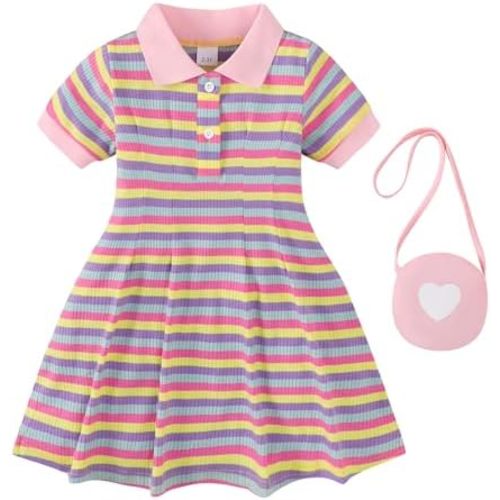 Renotemy Infant Baby Girl Dress Toddler Girls Summer Clothes School Outfits Cotton Short Sleeve Polo Dresses with Bag 12M-5T