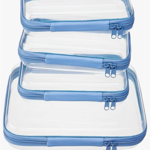 4 pcs Clear Zipper Pouches, Hard Shell, Clear Diaper Bag Organization (M+3S) (Blue)