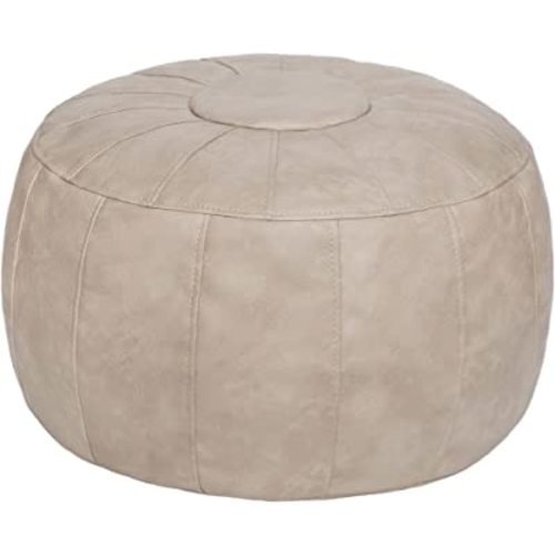Thgonwid Unstuffed Moroccan Storage Pouf Foot Stool Ottoman Seat Handmade Faux Leather Bean Bag Floor Chair Foot Rest for Living Room, Bedroom or Balcony (Mushroom)