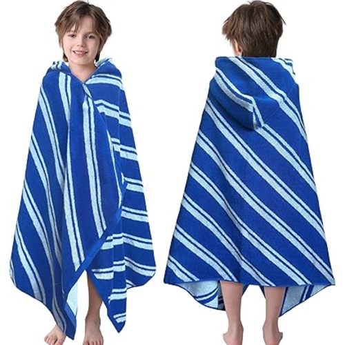 VOOVA & MOVAS Hooded Bath Towels for Kids (3-10Years,27.5"x55"),100% Cotton Absorbent Soft Towel Wrap for Toddler Boys,Perfect for Bathroom | Pool | Beach | Swimming, Jacquard Green Stripe