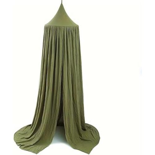 Cotton Kids Bed Canopy, Nursery Room Baby Crib Hanging Curtain Mosquito Net Hideaway Bedding Children Reading Nook Decoration, Pastel Neutral Color for Boys & Girls (Green)