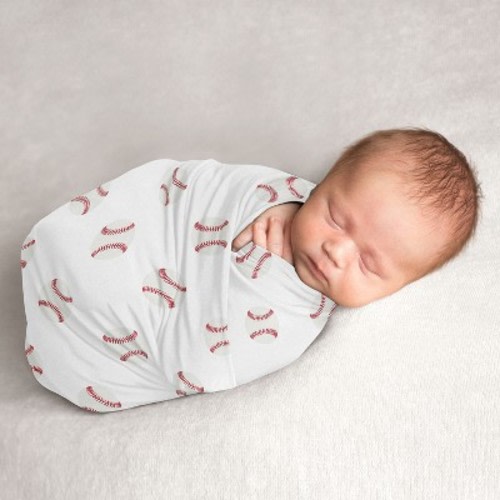 Sweet Jojo Designs Boy Swaddle Baby Blanket Baseball Patch Red and White