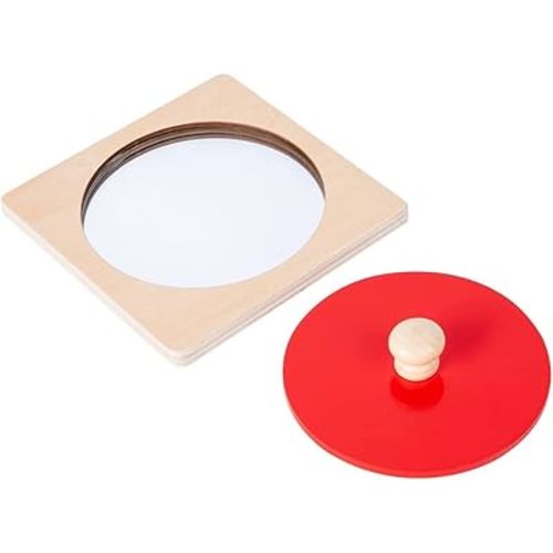 Montessori Baby Toys Play Kit Montessori Mirror Peekaboo Knob Puzzle, Medium Spinning Drum and Rainbow Fabric Ball Kit Toys for6-12Months Toddlers (Mirror Peekaboo Knob Puzzle)