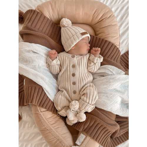 Baby Romper – Knitted Cotton Ribbed in Honey Milk | Little B’s Nursery