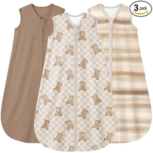 Yoofoss Baby Sleep Sack 0-6 Months Wearable Blanket for Babies 100% Organic Cotton 2-Way Zipper TOG 0.5 Toddler Sleeping Sack 3 Pack, Comfy Lightweight Sleep Sacks