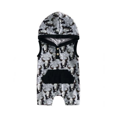 Wassery Baby Boys Romper 3 6 12 18 Months Infant Cowboys Summer Western Clothes Sleeveless Hooded Bull Romper Jumpsuit