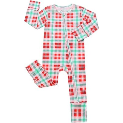 Bamboo Viscose Baby Boy Girl Pajamas Romper, Ribbed 2 Way Zipper Sleepers, Long Sleeve Footless Pjs with Mitten Cuffs