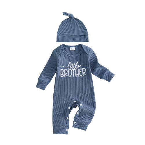BemeyourBBs Newborn Baby Boy Little Brother Outfit Rib Knit Romper Letter Embroidered Long Sleeve Infant Spring Fall Winter Clothes Bodysuits Jumpsuits with Hat