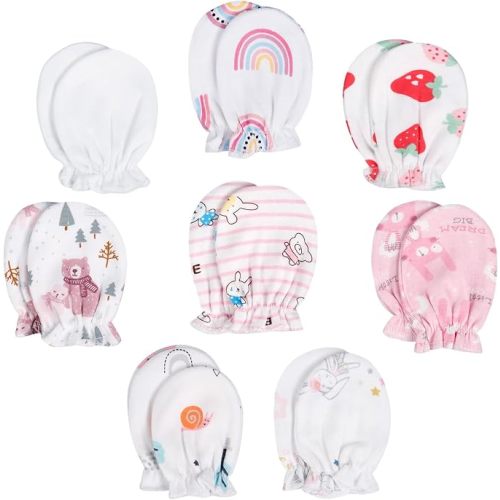 8 Pairs Baby Mittens Newborn Mittens No Scratch Baby Gloves 0-6 months | Cotton Infant Mittens Elastic Wrist Gloves Mittens for Newborn Baby Hand Mitten Baby Essentials for Boys and Girls