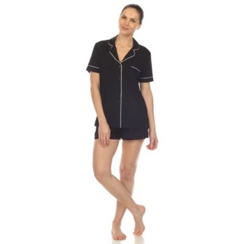 White Mark Women's Short Sleeve Viscose From Bamboo Pajama Set - Black, Xlarge