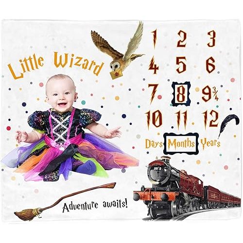 FurPaw Baby Monthly Milestone Blanket for Newborn Photo Taken/Little Wizard Gift Blanket