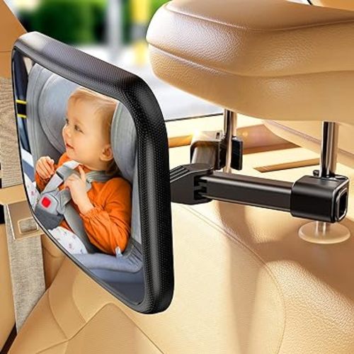 TAZENI Baby Car Mirror for Baby Never Shake Newborn Essentials Baby Mirror for Car Seat Rear Facing Hook Clip Design 360° Adjustable Easy Install Back Seat Mirror for Baby Clear View ShatterProof