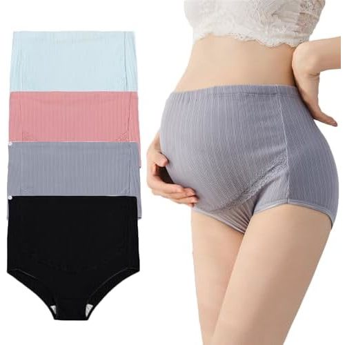 Maternity Cotton Underwear High Waist Adjustable Pregnancy Seamless Soft Hipster Panties Over Bump 4-Pack