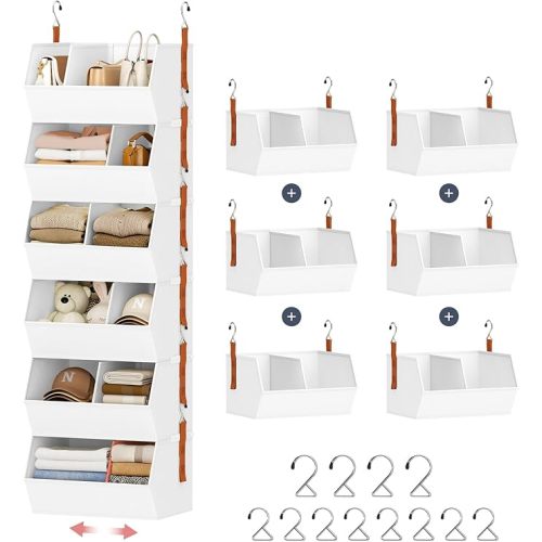 Hanging Closet Organizer Extra Large, Clothes Hanging Shelves for Closet with Divider, Collapsible Closet Storage System, Fabric Storage Bins for Home, Dorm, Rv, Sweaters, Handbags, Underwear, Sock