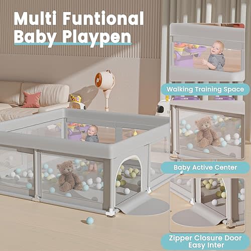 Hiaksedt Baby Playpen 50x50 Inch, Play Pens for Babies and Toddlers Baby Fence Play Yards for Indoor & Outdoor with Breathable Mesh Anti-Fall Playpen