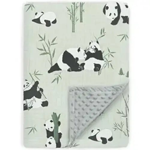 BOPRIO Muslin Baby Blankets for Boys Girls, Breathable Muslin Cotton with 3D Dotted Fleece Backing, Super Soft Swaddle Blankets with Cute Panda Design, Nursery Bedding Newborn Gift 30 x 40 Inch