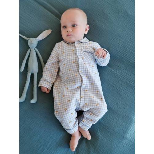 Cotton Flannel Sleepsuit for Babies - white light checks, Baby