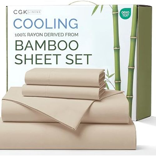 Sheets King Size - Cooling Sheets for King - 100% Rayon Derived from Bamboo - Ultra Soft, Breathable & Hotel Luxury Bedding - 1 Flat & 1 Fitted & 2 Pillowcases w/ 16 Inch Deep Pockets - Wheat