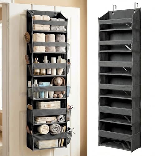HOMELUX THEORY UPGRADED 6 Tiers Over The Door Organizer Hanging - 100D EXTRA THICK & 50lbs HUGE CAPACITY, 12 Side Mesh Pockets Over The Door Shoe Organizer, Hanging Closet Organizer (Dark Gray, 1pc)