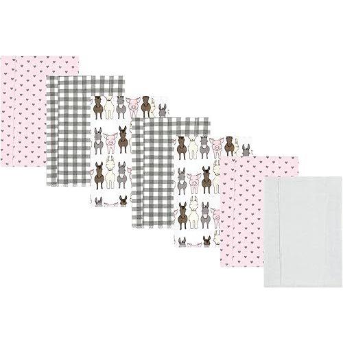Luvable Friends Hudson Baby Flannel Burp Cloths 7pk, Barn Pals Pink