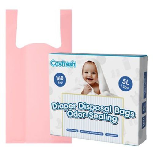 Covfresh Odor Sealing Diaper Disposal Bags, 5L-160 Bags, Easy Tie Handles Bags Diaper Waste Bags