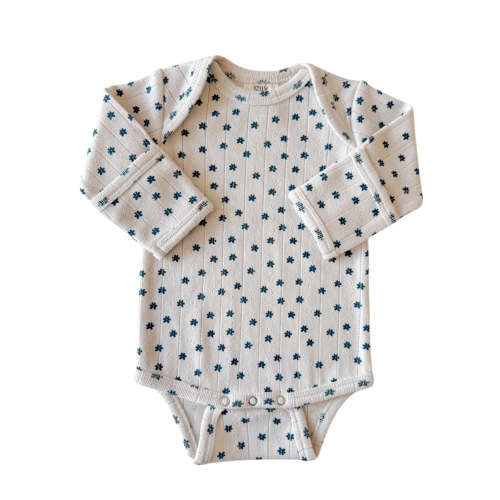 Blue Flower / Organic Pointelle Long Sleeve Bodysuit