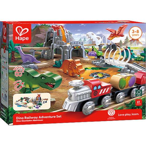 Hape: Dinosaur Railway Adventure Set - 61pc Train Playset - Hape | Maisonette