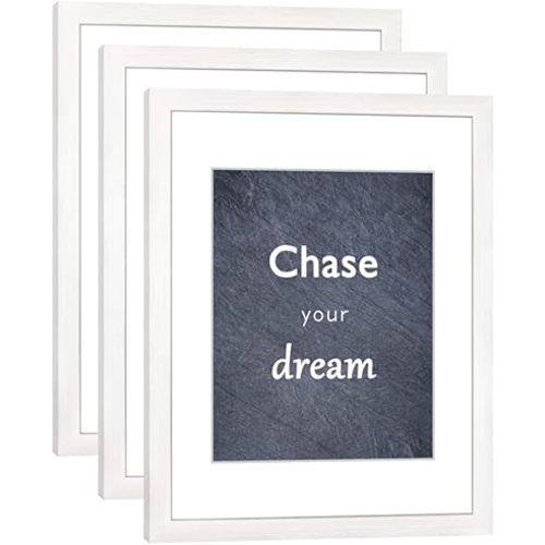 11x14 Picture Frame Set of 3 with Real Glass for Pictures 8x10 with Mat or 11x14 Without Mat, Wall or Tabletop Gallery Photo Frames in White