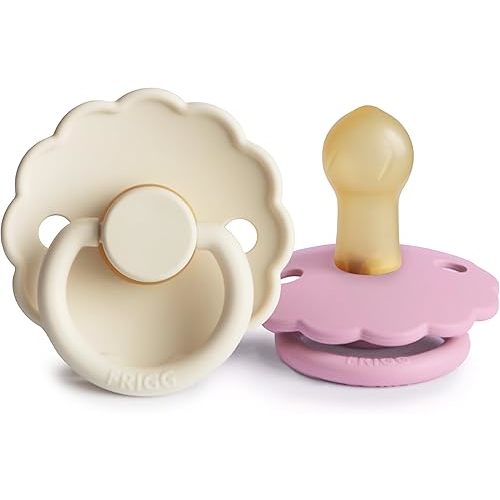 FRIGG Daisy Natural Rubber Baby Pacifier | Made in Denmark | BPA-Free (Cream/Lupine, Size 1) 2-Pack
