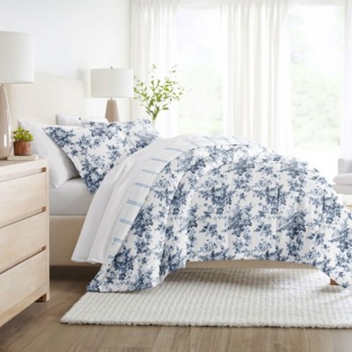 Cabbage Rose All Season Reverisble Comforter Down Alternative Filling - Becky Cameron, Stone/White, Full/Queen