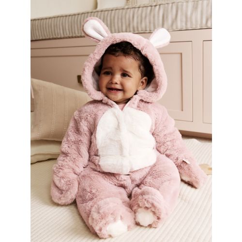 Pink Faux Fur Baby Bunny Pramsuit (0-18mths)