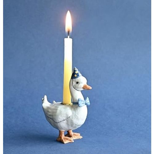 Goose Porcelain Cake Topper – Hand-Painted Figurine with Candle Holder – Whimsical Birthday Decoration – Collectible Keepsake for All Ages