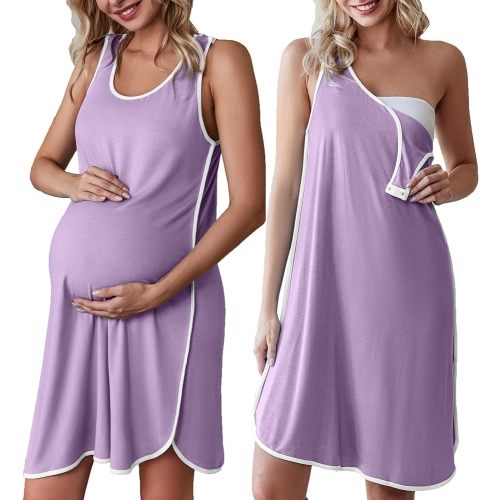 Ekouaer Labor and Delivery Gown for Hospital 3 in 1 Nursing Dress Sleeveless Maternity Snap Button Breastfeeding Nightgown