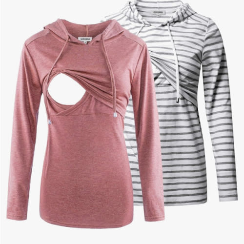 GINKANA Women's Nursing Hoodie Sweatshirt Long Sleeves Breastfeeding Maternity Tops Casual Clothes