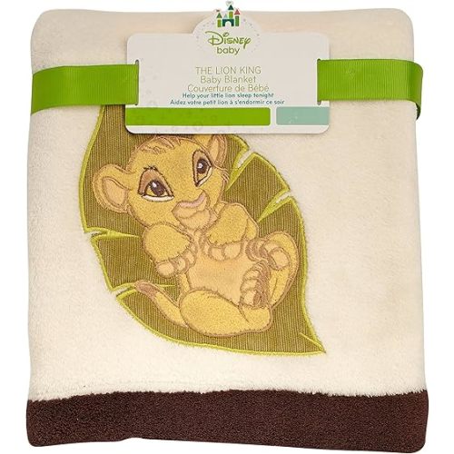 Disney Lion King Simba's Wild Adventure Super Soft Appliqued Baby Blanket, Ivory, Brown , 30x40 Inch (Pack of 1)